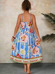 Travachic 大码休闲度假热带花卉印花前扭镂空长款波西米亚连衣裙，适合夏季外出约会 - 彩色 - 查看 3