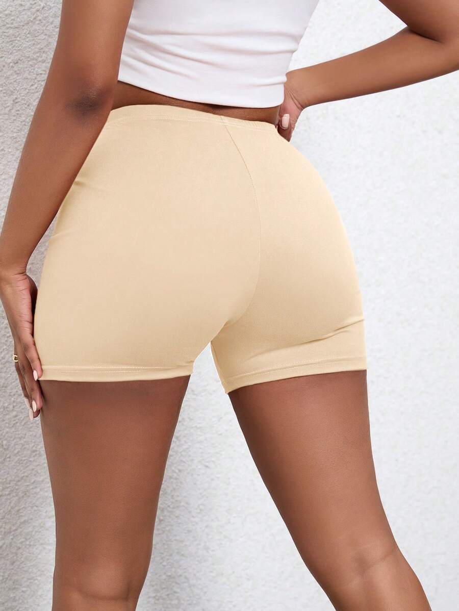 SHEIN 女性純色休閒短褲，夏季日常運動瑜珈 - 杏色 - 查看 1