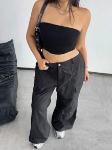 SHEIN PETITE Plus Size Women Fashionable Split Embellished Cargo Pants