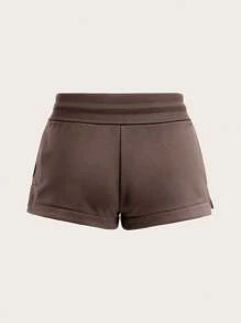 SHEIN BASICS 女士舒适低腰开叉运动短裤，春夏季休闲家居七分裤 - 棕色 - 查看 7