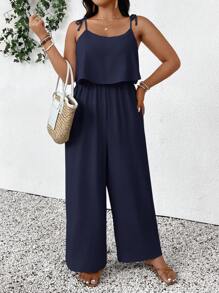 SHEIN Frenchy 大码纯色纹理休闲连体裤，度假装