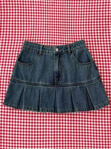 Attitoon Women's Pocket Pleated Hem Denim Skirt, Sexy Ultra Low Rise ,Thanksgiving , Christmas ,Y2k Jeans Skirt, Vintage