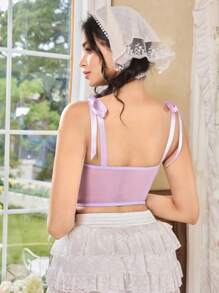 FloralLove Camisola romántica de parches de encaje con tirantes de atar