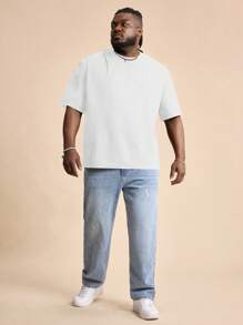 EASEVO Plus Size Men's Casual Loose Knit White Short Sleeve Crew Neck T-Shirt, Suitable For Summer, School - White - View 4