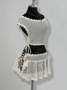 SHEIN ICON 女士时尚海滩度假钩针编织网眼比基尼泳装套装 7 月 4 日女士服装