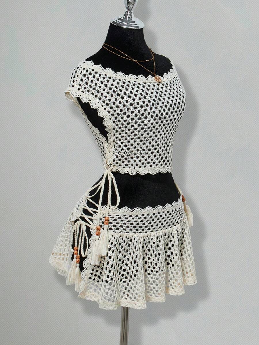 SHEIN ICON 女士时尚海滩度假钩针编织网眼比基尼泳装套装 7 月 4 日女士服装