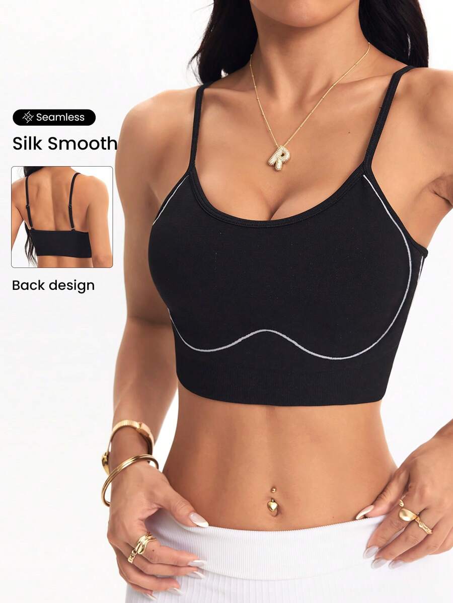 Easithlete Seamless High Elasticity Women Sports Bra, Color Contrast Workout Clothes Women Workout Gear Women Women Sports Bras Workout Clothes For Women - Black - View 1