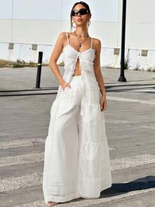 SHEIN ICON 超长纹理面料拼布开襟吊带背心 - 白色 - 查看 4