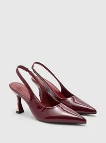 CUCCOO BIZCHIC 女士尖头粗跟鞋电镀扣带酒红色性感时尚通勤办公室女士百搭高跟鞋 - 酒紅色 - 查看 9