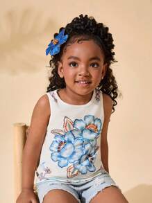 SHEIN Young Girl Fitted Ditsy Floral Crew Neck Casual Vacation Knit Tank Top - White - View 5