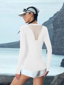 In My Nature XH043 Solid Color Mesh Patchwork Breathable Sports Yoga Running Outdoor T-Shirt - White - View 5
