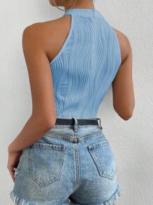 SHEIN Unity Body de mujer con halter de unicolor y textura de moda - Celeste - Ver 2