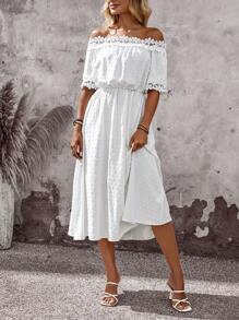 EMERY ROSE 女士连衣裙 夏季女士连衣裙 女士连衣裙 夏季露肩上衣 夏季服装 女士度假装 女士中长连衣裙 - 白色 - 查看 10