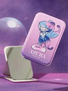 Pop Mart Azura X SHEIN 1 pieza Espejo portátil plegable de material de piel sintética (PU) con estampado lindo, que se puede sostener de forma independiente y manual, es liviano y compacto, conveniente para revisar los detalles del maquillaje, adecuado para viajes y el día a día, apto para hombres y mujeres - Dorado - Ver 3