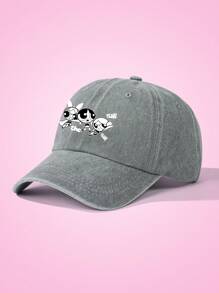 THE POWERPUFF GIRLS X SHEIN Casquette de baseball lavée imprimée avec lettres de bande dessinée
