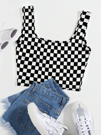 SHEIN EZwear Checker Crop Tank Top