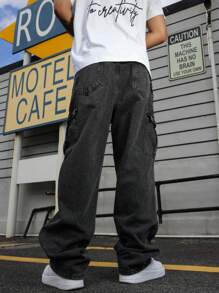 Manfinity EMRG Plus Size Men's Cargo Pocket Wide Leg Loose Casual Jeans College Hang Out Commute Street Urban