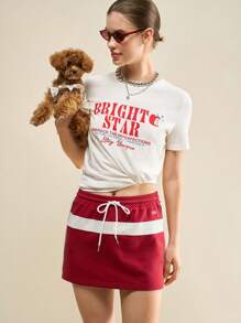 Muvela 女士夏季标语印花圆领短袖休闲T恤