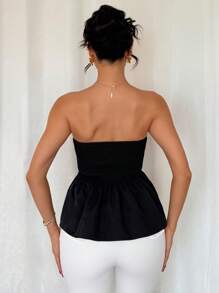 Chiquease Áo crop top hở vai quyến rũ cổ điển thanh lịch & tinh tế dành cho nữ - màu đen - Xem 2