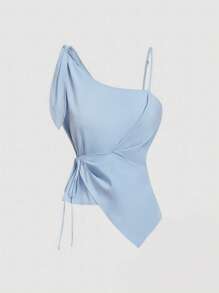 SHEIN MOD Damen Asymmetrisches Design Blau Schleife Träger Trägertop, dekonstruiertes Top, Western Bekleidung Damen, Urlaub, Strand, Boho, Ausgehen Top, Y2K Tops, Sommer Tops, Süße Sommer Tops, Fairycore