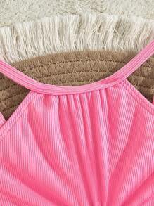 SHEIN Set di costumi da bagno per giovani ragazze, top canotta e pantaloncini di colore unito, modello delicato e carino