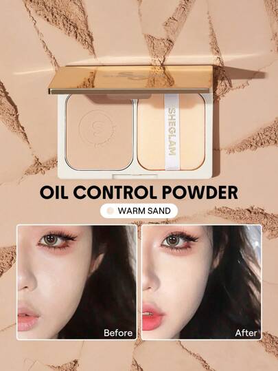 SHEGLAM Velvet Veil Oil Control Powder-Warm Sand Anti-Oil Pressed Powder Matte Pore-Less Long Lasting Setting Powder Brand Beauty Makeup Face Paint Cosmetic For Women Girls Perfect For Fall Winter Ideal For Y2K Fancy Fashion Suitable For Birthday Christmas Present Party Ready Best Color