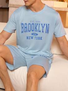 Manfinity Underwear&Sleepwear Basics Juego de pijama cómodo y suave para hombres, ropa de estar en casa