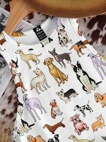 SHEIN EZwear Casual Retro Nomadic Cute Puppy Print Round Neck Slim Fit Women Tank Top, Suitable For Summer Chic - Multicolor - View 4