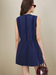 Muvela 女士纯色褶皱单排扣无袖迷你连衣裙，女士夏装，女士度假装