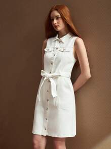 Selenza Vestido camisero mezclilla con diseño de solapa con cinturón