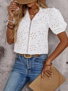 EMERY ROSE Damen Bluse Sommer Tops Damen Sommer Kleidung Ausgehen Tops Damen Landkonzert Büros für Damen Lehrer für Damen Elegant für Damen - Weiss - Übersicht 7