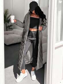 EURMUSE Women's Solid Color Long Sleeve Zipper Front Drawstring Waist Hooded Winter Coat - Grey - View 1