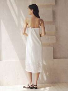 Chiquease Women's Minimalist Satin Lace Patchwork Camisole Dress For Summer, Suitable For Graduation Party, Dinner, Cocktail