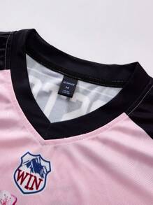 ROMWE MEN Men's Preppy Slogan Number Graphic Short Sleeve T-Shirt