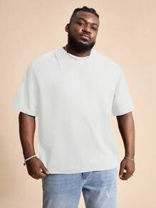 EASEVO Plus Size Men's Casual Loose Knit White Short Sleeve Crew Neck T-Shirt, Suitable For Summer, School - White - View 3