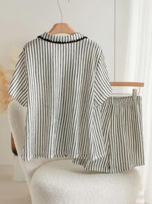 CosyJoli Frauen Große Größen 2 Teile Set, Lässig gestreiftes T-Shirt und Shorts, Sommer