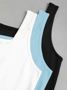 Sweetra Plus Size Women Summer Short Square Neck Pleated Casual Tank Top - Multicolor - View 6