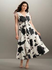 SHEIN Clasi 1pc Women Plus Size Drawstring Design Dress, Elegant Commuter Style For Summer - Apricot - View 3