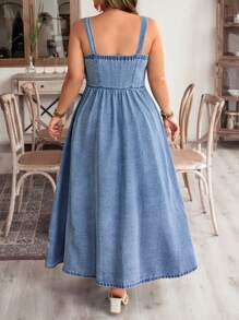 EMERY ROSE 大码牛仔前扣性感无袖连衣裙