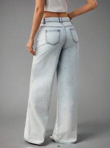 SHEIN BAE Women's Casual Distressed Wide Leg Jeans Low Rise Jean Work Clothes Women Offices For Women Concert Women Teachers For Women Airport For Women, Going Out - Light Wash - View 2