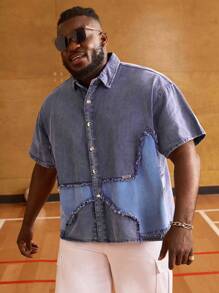 EASEVO Plus Size Men's Loose Woven Denim Short Sleeve Shirt - Multicolor - View 4
