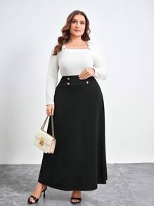 Chikora Thanh lịch Kích thước lớn Của phụ nữ Đôi ngực Váy - màu đen - Xem 5
