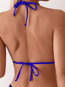 Swim Basics 女士黑色花卉装饰吊带比基尼上衣 - 寶藍色 - 查看 2