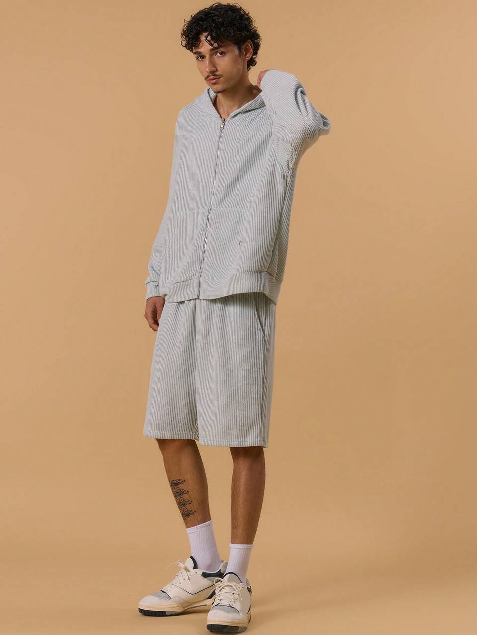 Giacca con cappuccio in maglia a spalle larghe, comoda e rilassata, coordinato, solo giacca, adatta per Primavera, estate e relax