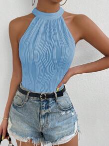 SHEIN Unity Body de mujer con halter de unicolor y textura de moda - Celeste - Ver 5