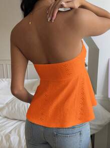 SHEIN EZwear Áo ống dệt kim mùa hè màu cam san hô - Màu Cam cháy - Xem 2