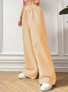 SHEIN EZwear 女款黄白条纹编织休闲裤，春夏 - 黃色 - 查看 6