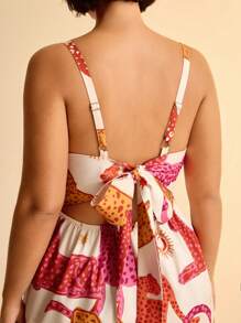 CAJUNI Vestido casual mini para mujer talla grande, de estilo Bohemio tropical con bloque de color y estampado animal