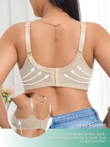 SHEIN 1pc Sexy, Elegant, Romantic French Lace & Glitter Fabric Splicing Comfortable Adjustable Strap Plus Size Women Bra - Apricot - View 2