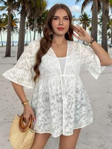 SHEIN LUNE 大码女式休闲纯色衬衫适合仲夏日斗篷度假女士海滩节舒适合身休闲风格轻松度假风格假日波西米亚风